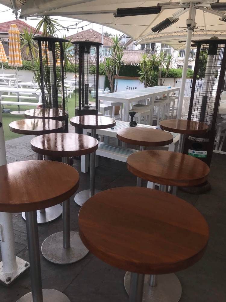 Outdoor bar table restoration: After: terrace set complete