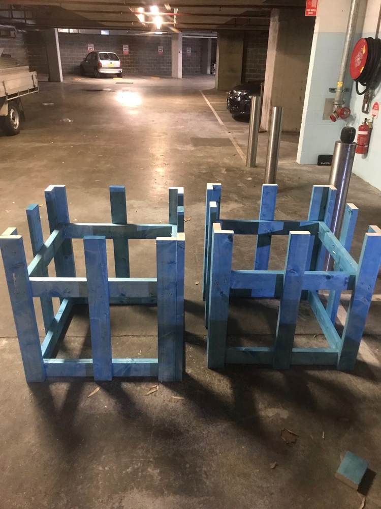 Mobile planter boxes: Frames: primed and braced