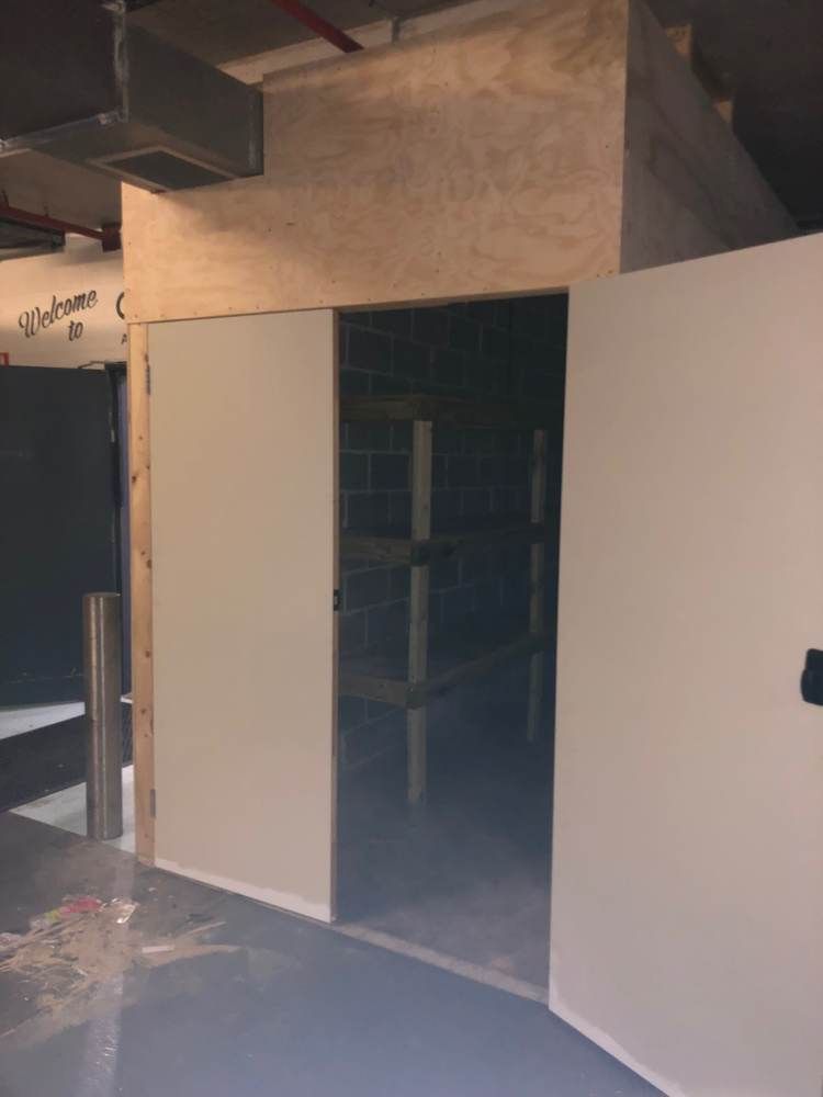 Secure storage lock-up: Line: plasterboard and door