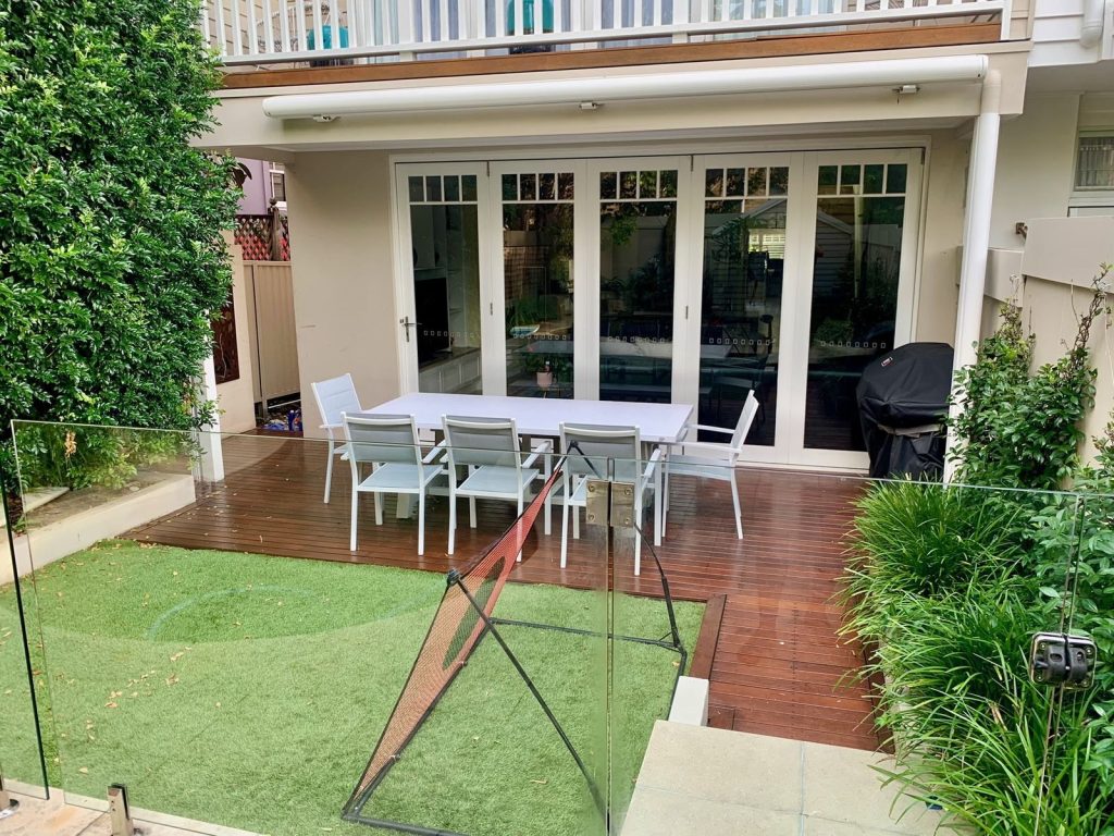 Hardwood deck and courtyard